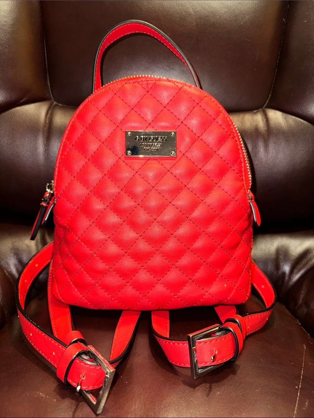 G By Guess Red Quilted Mini Backpack